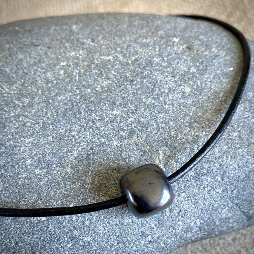 Shungite Necklace for Child, Square Bead, Strong Magnetic Clasp