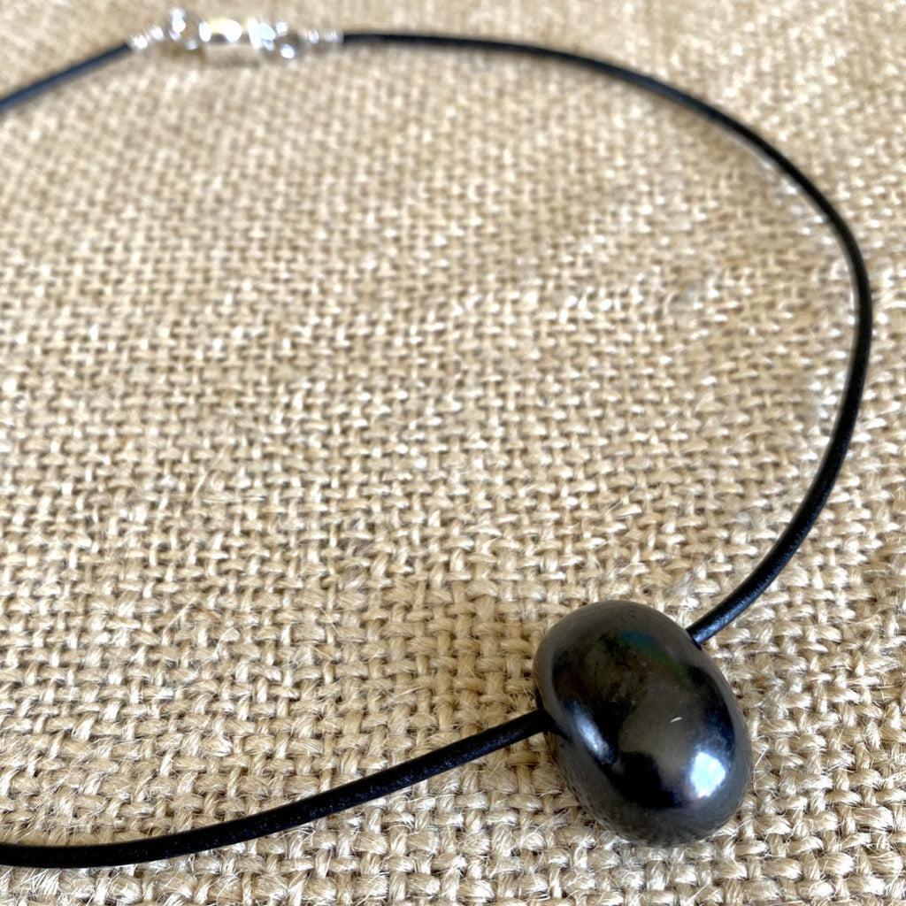 Shungite Necklace for Child, Single Drop Bead, Strong Magnetic Clasp