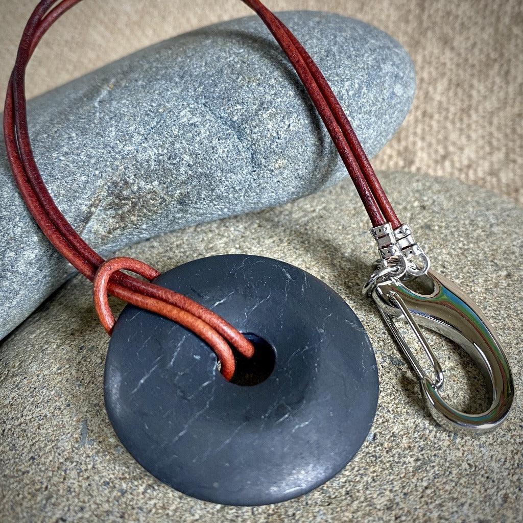 Shungite Pocket Donut w/Red Leather Belt Loop Attachment - Loss Proof!