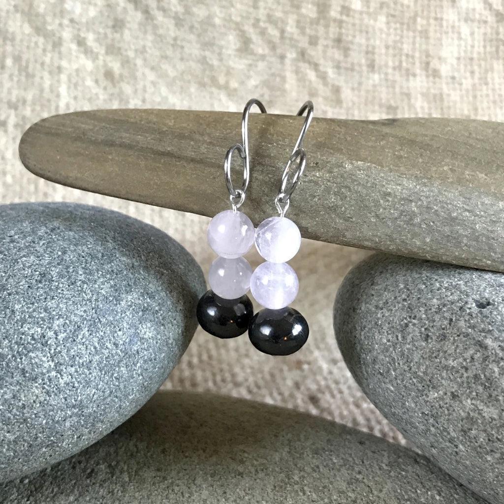 Shungite & Rose Quartz Earrings, Unconditional Love