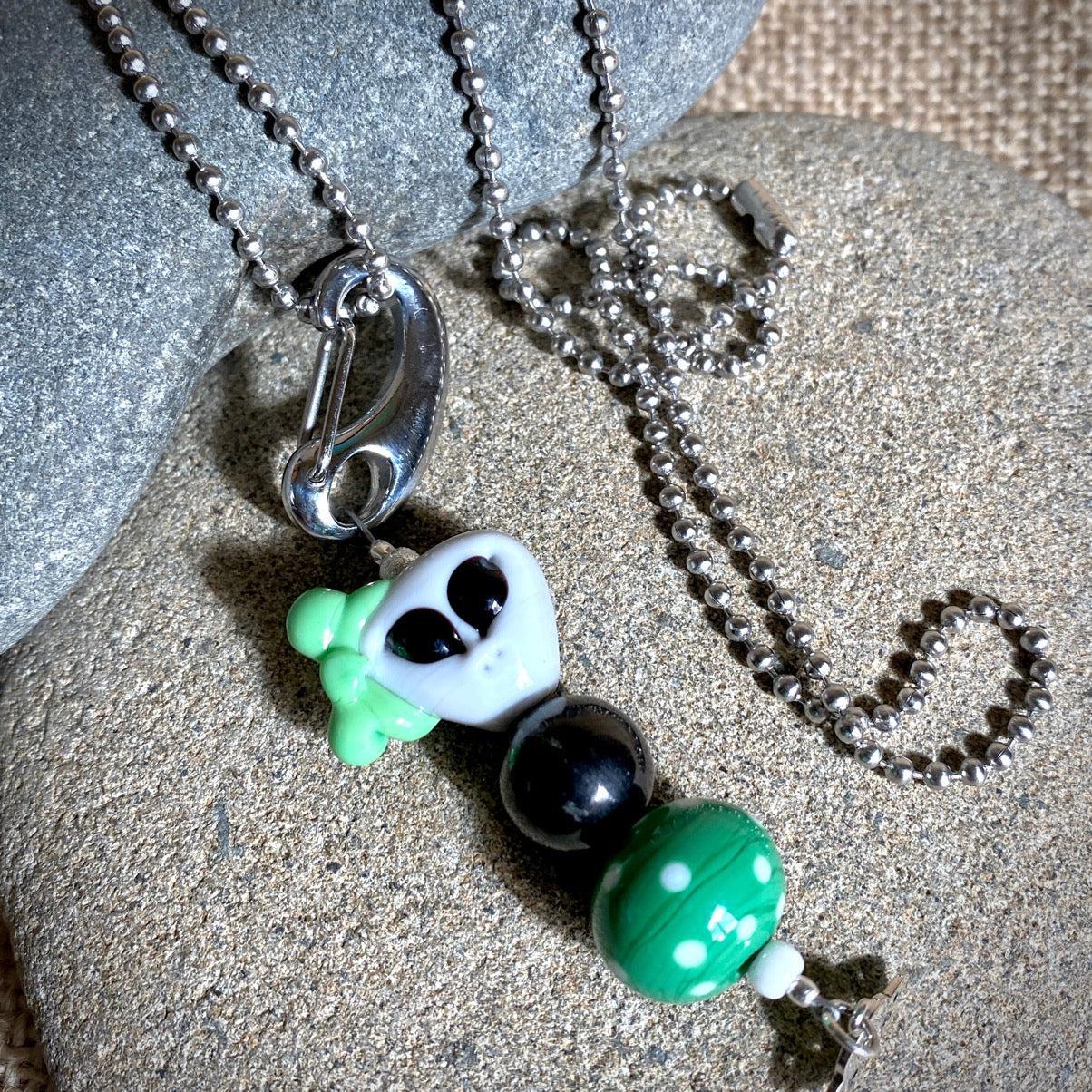 Shungite She-Alien Clip-on, Necklace, Artisan Lampwork Glass Bead