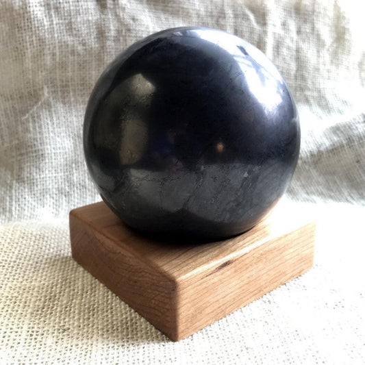 Shungite Sphere, 100mm, 4 Inch, Custom Wood Stand - Shungite Queen