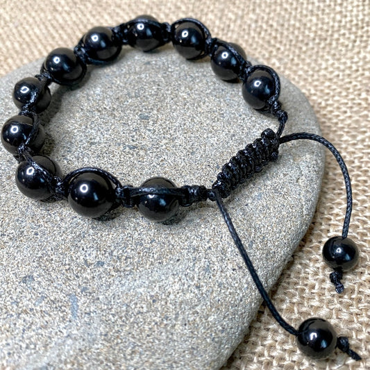 Shungite Shambhala Bracelet | Adjustable Black Nylon Macrame