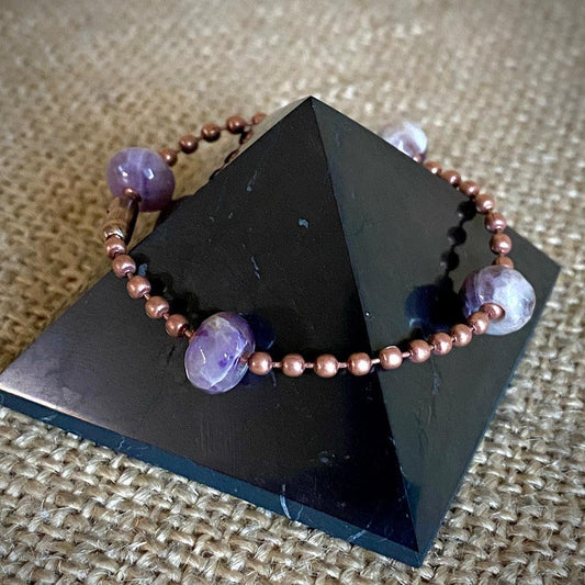 Small Copper Topper with Faceted Amethyst Beads on Copper Ball Chain