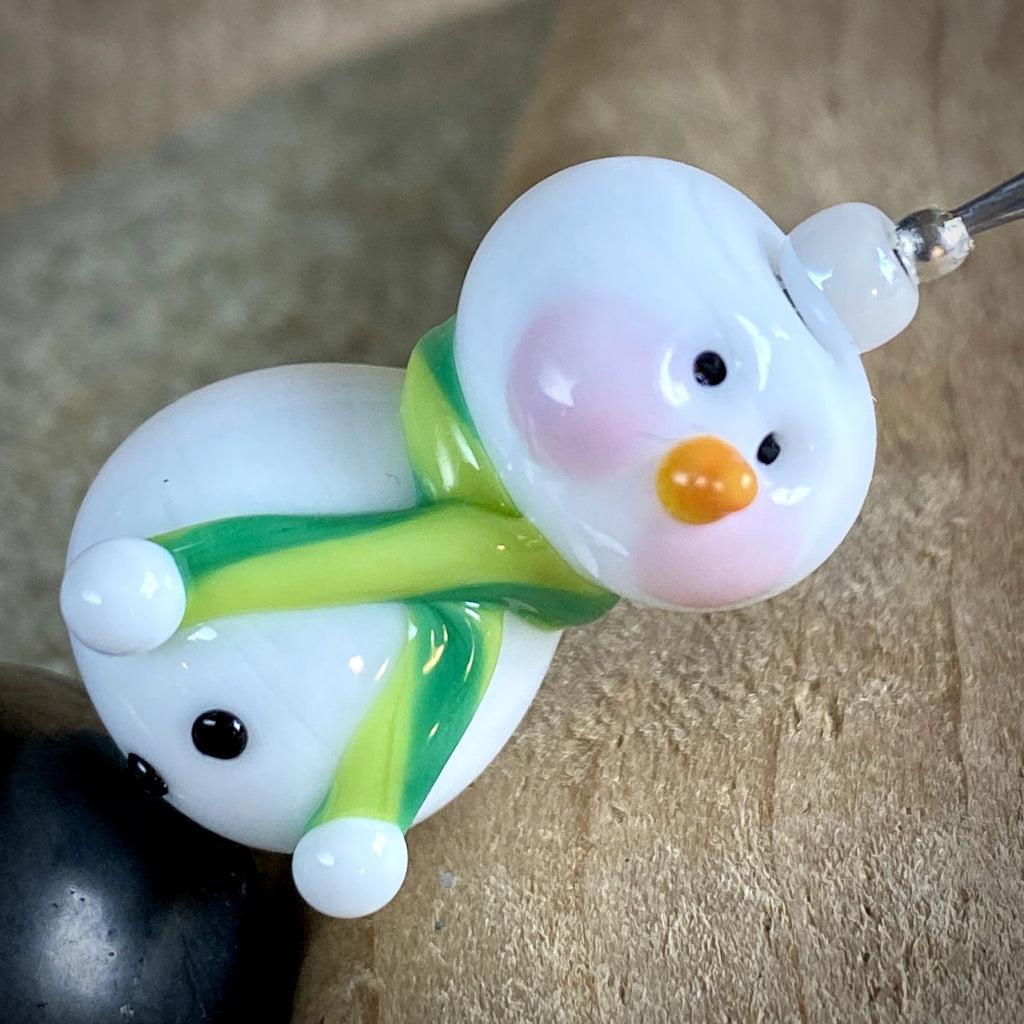 Snowman w/Green Scarf & Rosy Cheeks, Genuine Shungite Ornament - Shungite Queen