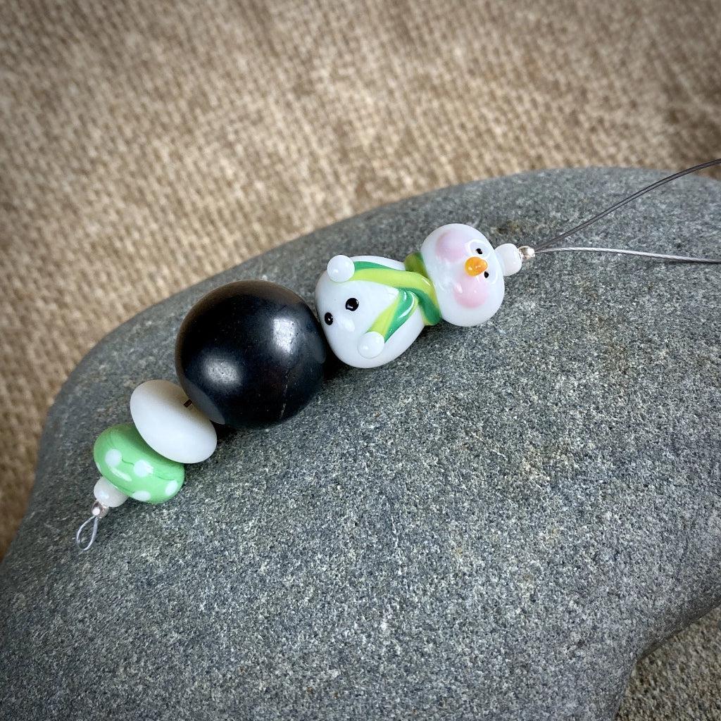 Snowman w/Green Scarf & Rosy Cheeks, Genuine Shungite Ornament - Shungite Queen