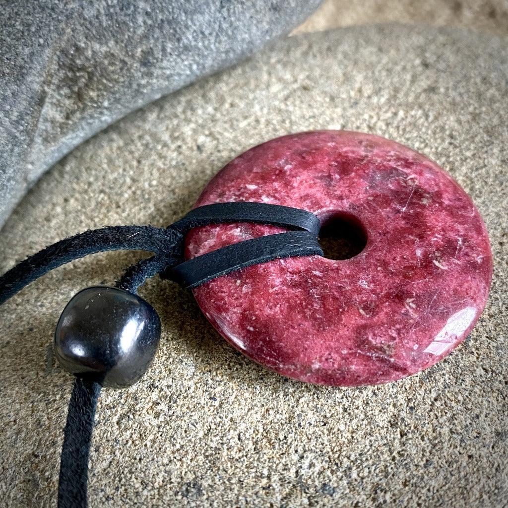 Thulite Donut Pendant Plus Shungite, Necklace, Godsend for Introverts