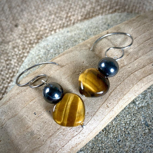 Tiger's Eye & Shungite Earrings, EMF Protection & Balance - Shungite Queen