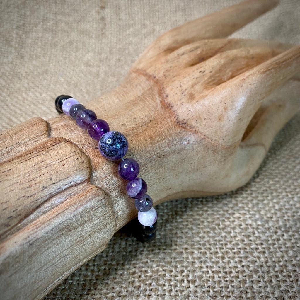 Violet Gemstones & Shungite Bracelet, Crown Chakra, Calm & Intuition