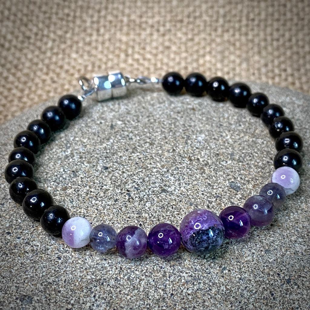 Violet Gemstones & Shungite Bracelet, Crown Chakra, Calm & Intuition