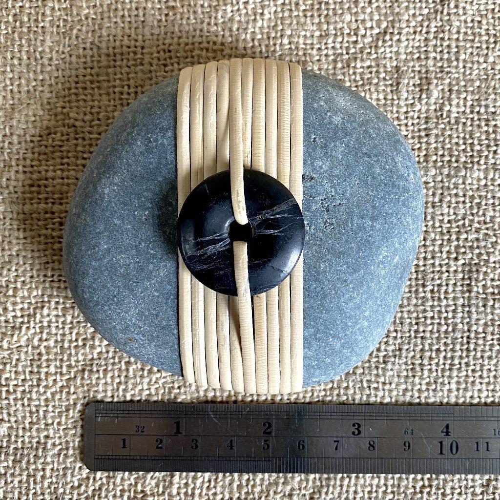 Wrapped Rock, Shungite Donut, Natural Cane, Gray, Flat