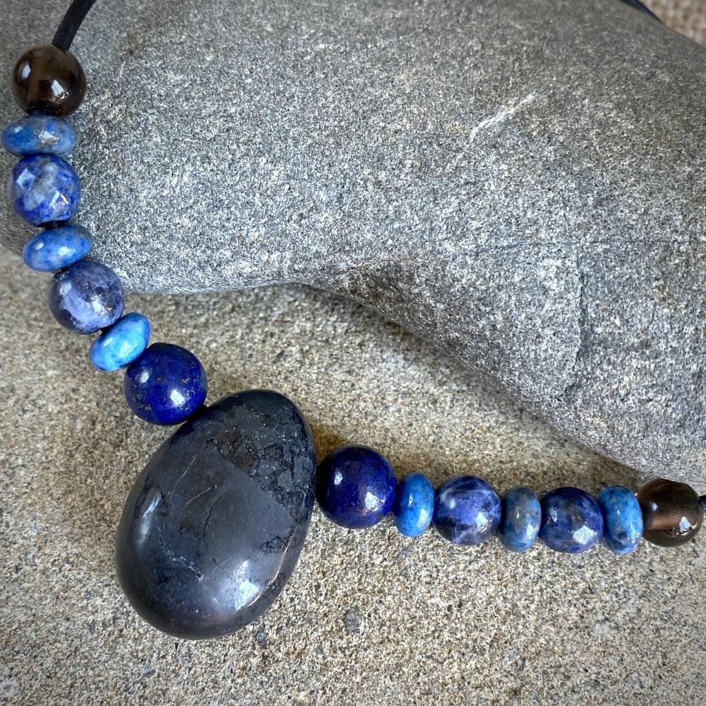 Writer's Necklace w/Shungite, Lapis, & Sodalite, Self-Expression, - Shungite Queen