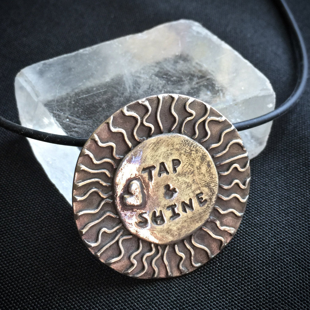 Big Sun "Tap & Shine" Pendant, Tapping, EFT Necklace, Heart, Rays of Sun, Fine Silver - Shungite Queen