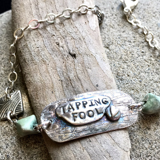 Fine Silver Tapping Bracelet With Turquoise Beads, Tapping Fool, EFT Bracelet, Adjustable - Shungite Queen