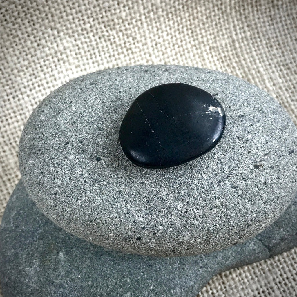 Smooth Polished Black Shungite Pocket Stone, Carry Stone - Shungite Queen