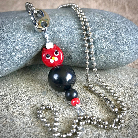 Red Cat Shungite Necklace on Silver Ball Chain, Clip-On Accessory, Kids - Shungite Queen