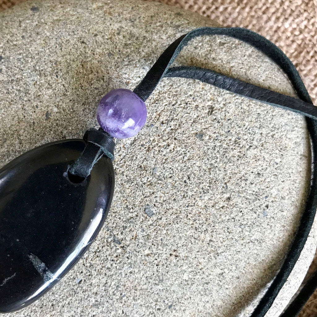 Handcrafted Shungite Medallion with Amethyst Bead – Shungite Queen