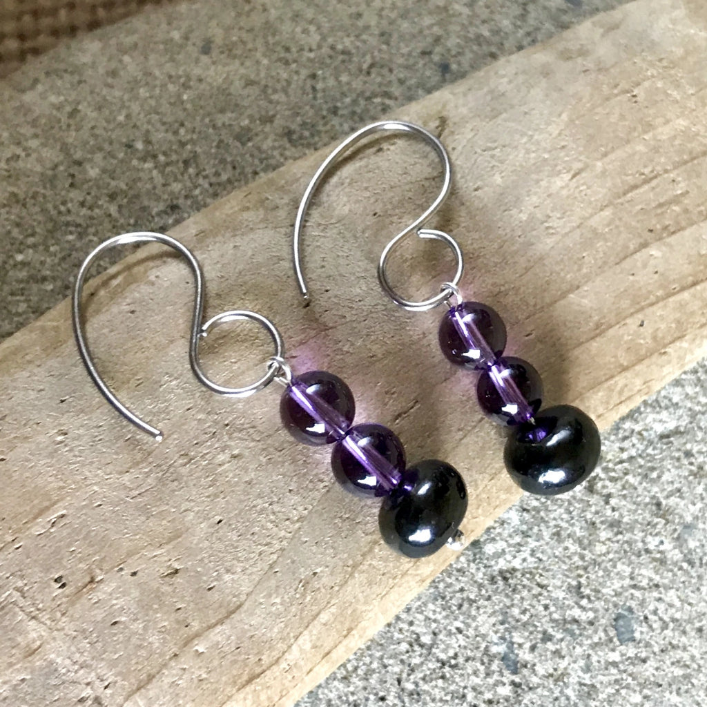 Shungite & Amethyst Earrings, EMF Protection, Intuition, Imagination - Shungite Queen