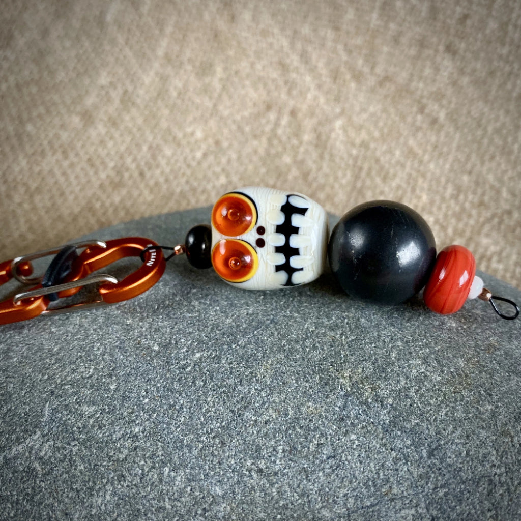 Shungite & Lampwork Glass Bead Skull Clip-On Necklace - Shungite Queen