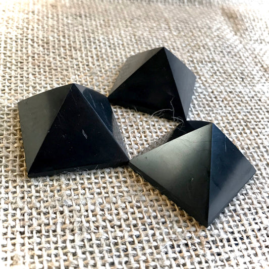 Set of 3 Small Shungite Pyramids, EMF Blocking, Genuine Shungite, Black Shungite - Shungite Queen