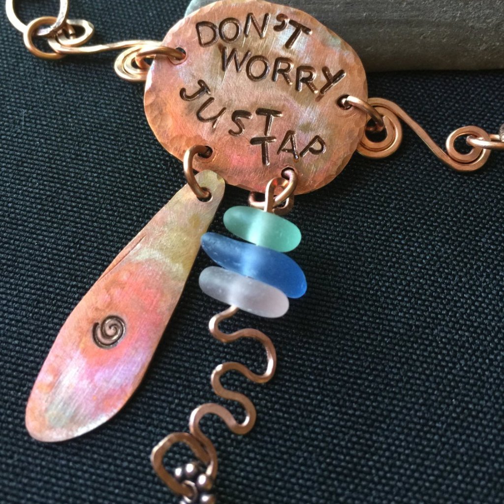 Copper & Sea Glass Tapping Necklace, EFT, Emotional Freedom Techniques - Shungite Queen