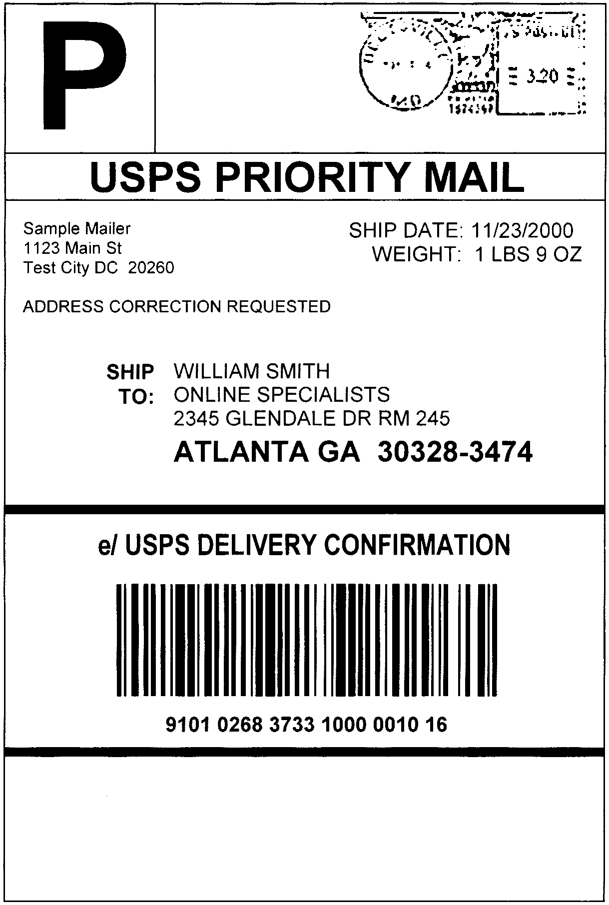 shipping label example